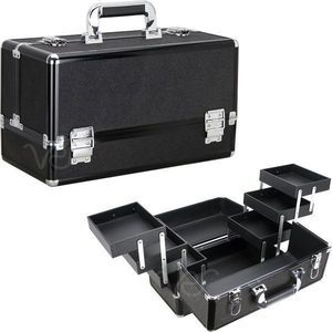 Black Glitter 6-Tiers Accordion Makeup Train Case Professional Cosmetics Organiz